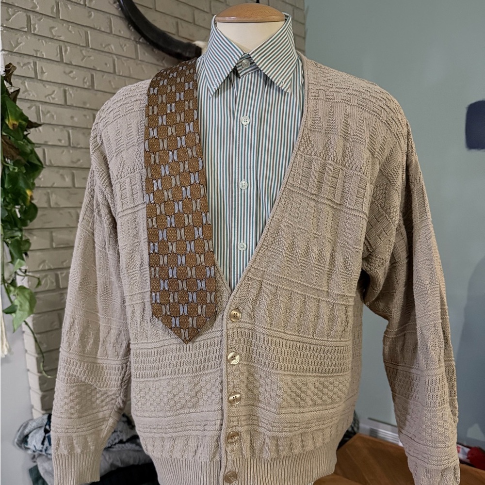 Lands’ End Vintage 3D Knit Cardigan | Made in USA | 100% Cotton